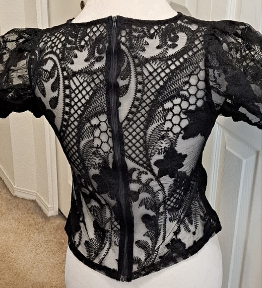 Peach Black Lace Blouse   Size XL - Picture 3 of 5
